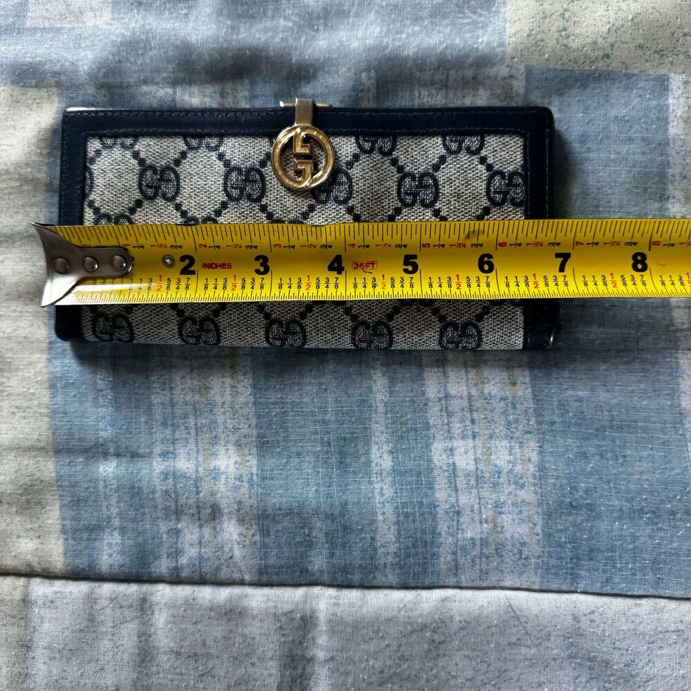 Gucci Vintage GG Canvas Dark blue Leather Bifold Wallet Vintage Italy "7 x 3.5" - Picture 15 of 16